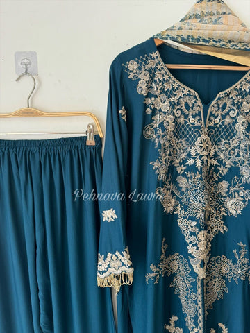 Rayon Embroidered Suit-Blue 3639B