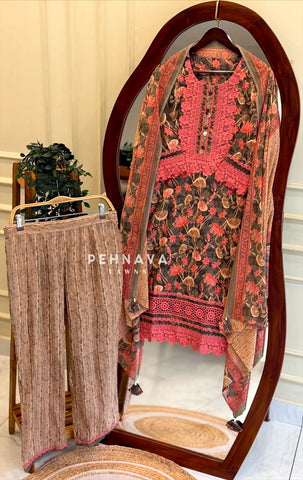 Lace Trimmed Printed Suit Set 253 - Pehnava Lawns