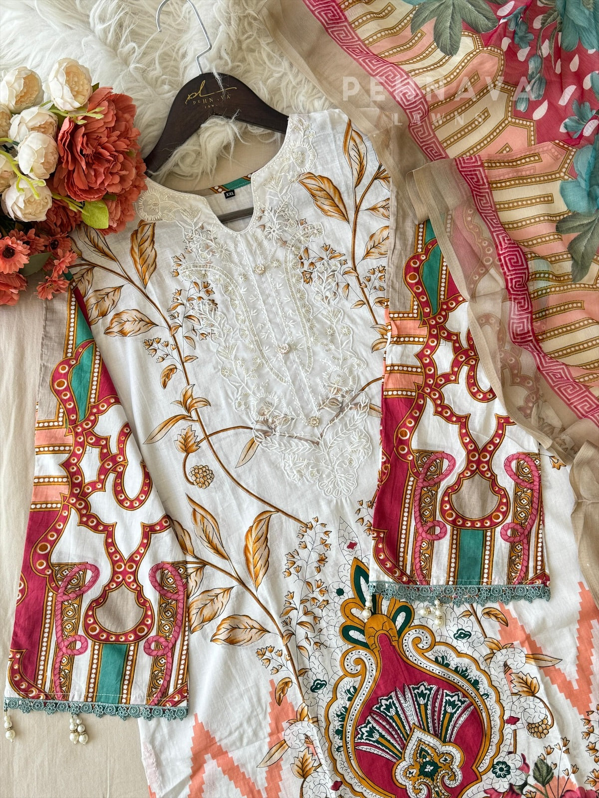 Printed Casual Suit With Chiffon Dupatta-AZ-1348-A - Pehnava Lawns