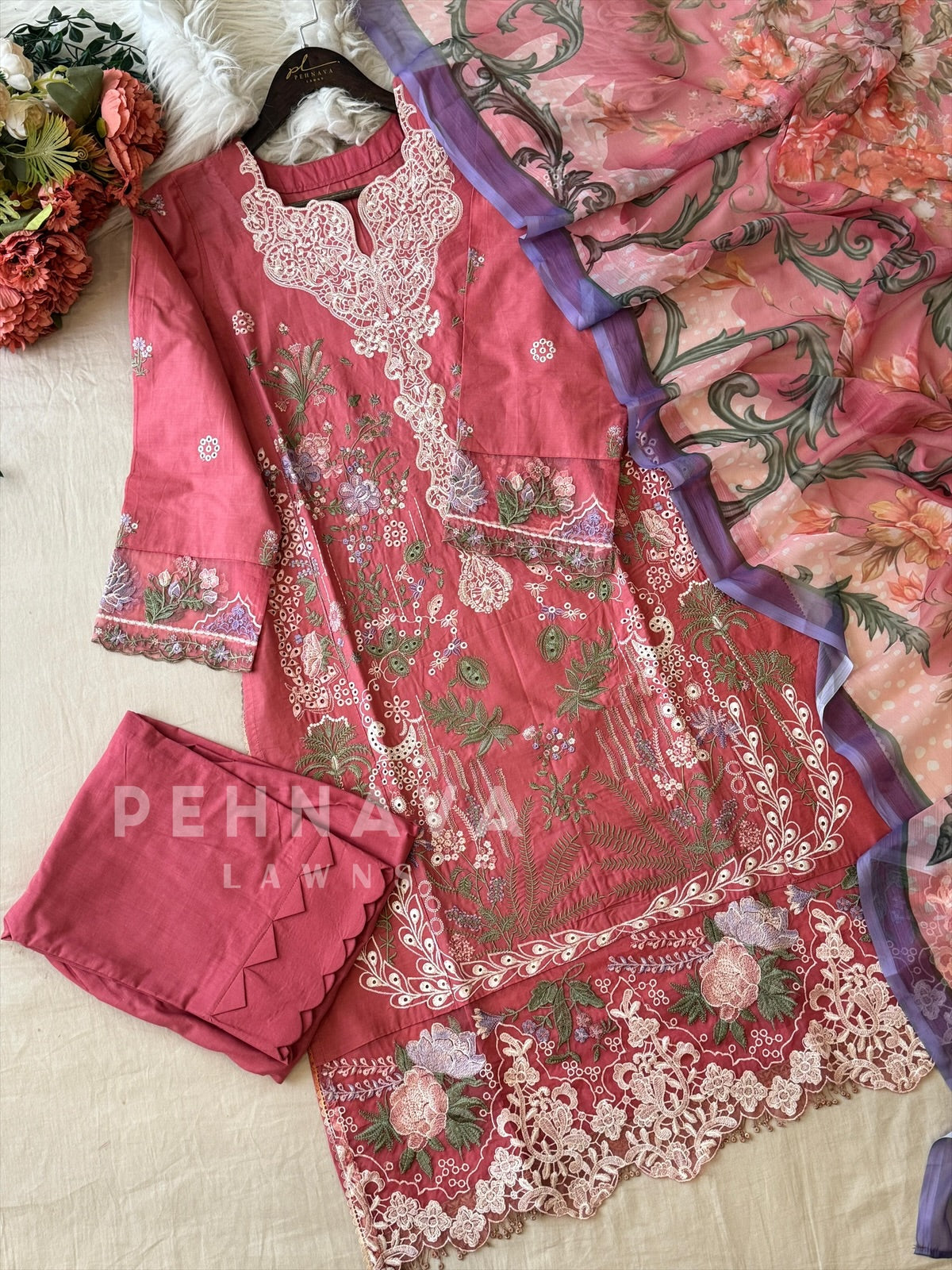 Floral Embroidered Suit Set-1666