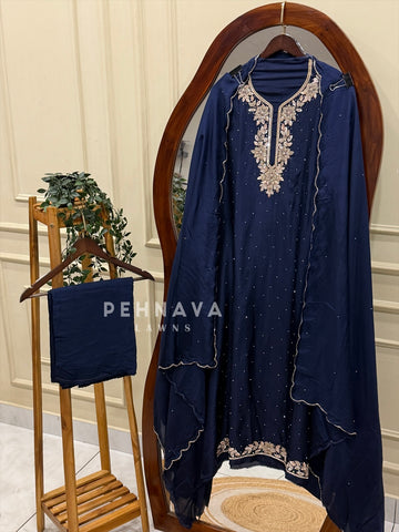 Premium Crepe Handworked Unstitched Suit H 5190