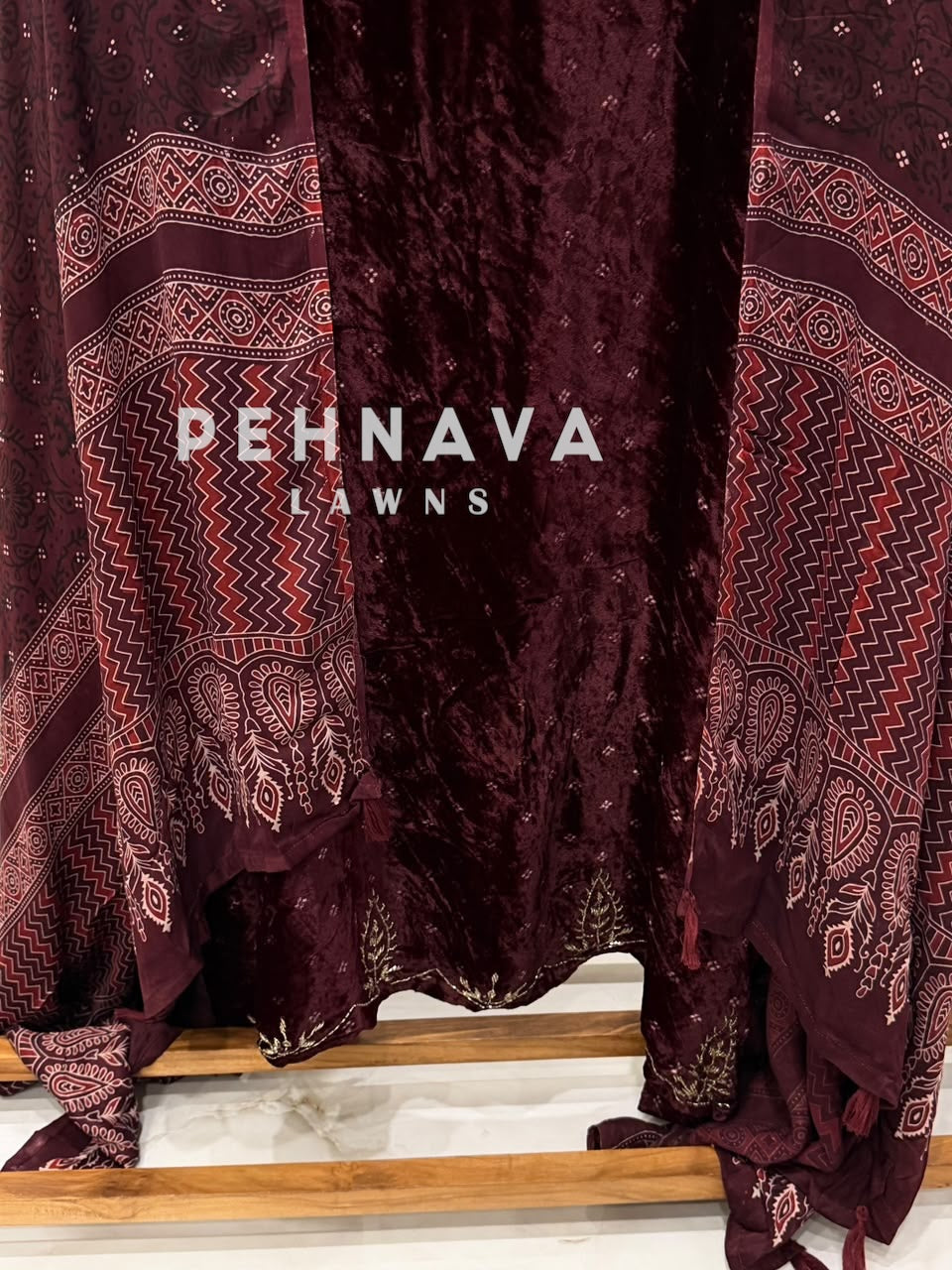 Velvet Ajrakh Printed Unstitched Suit