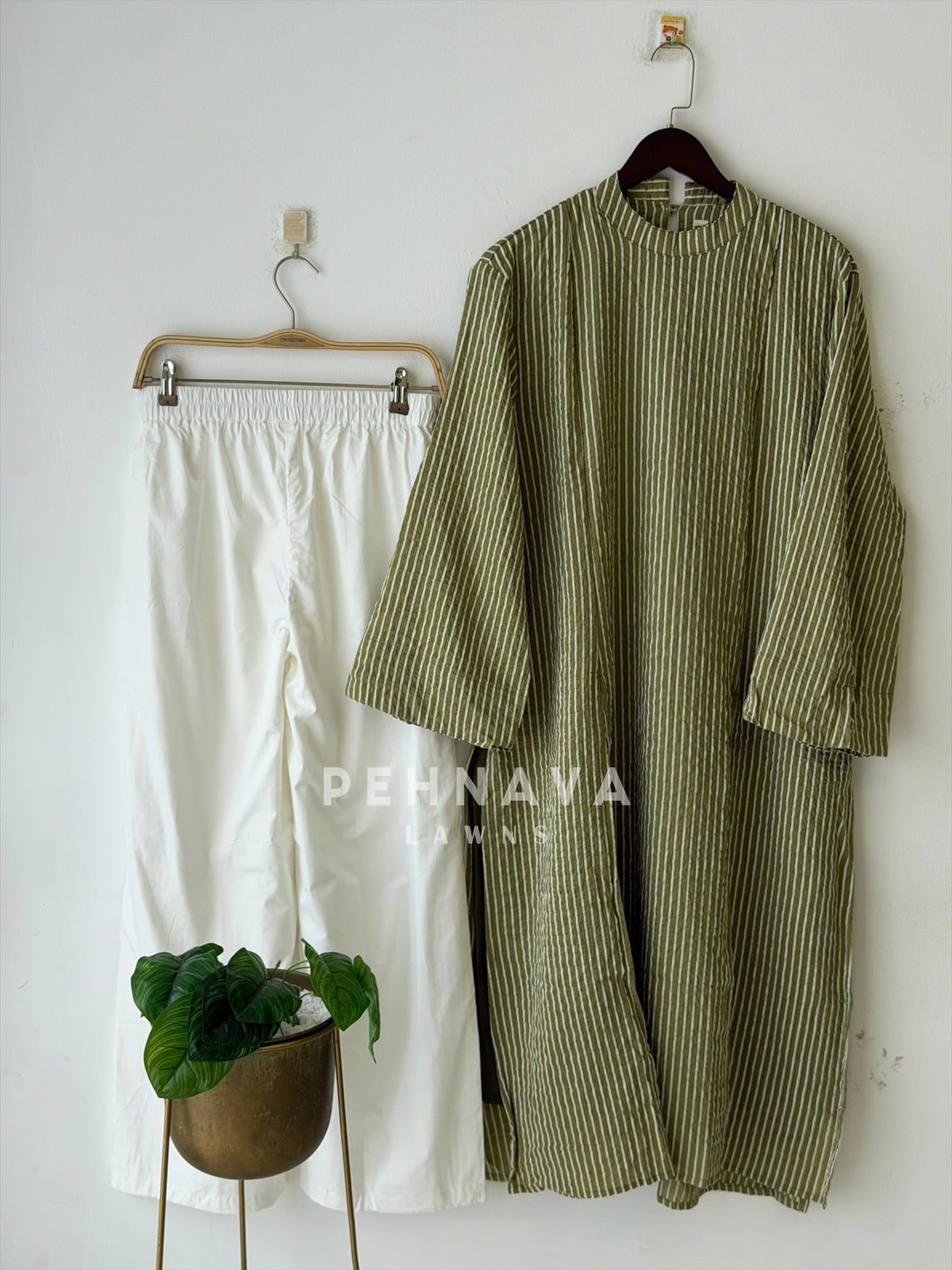 Modest Striped Side-Slit Two Piece Set-B227
