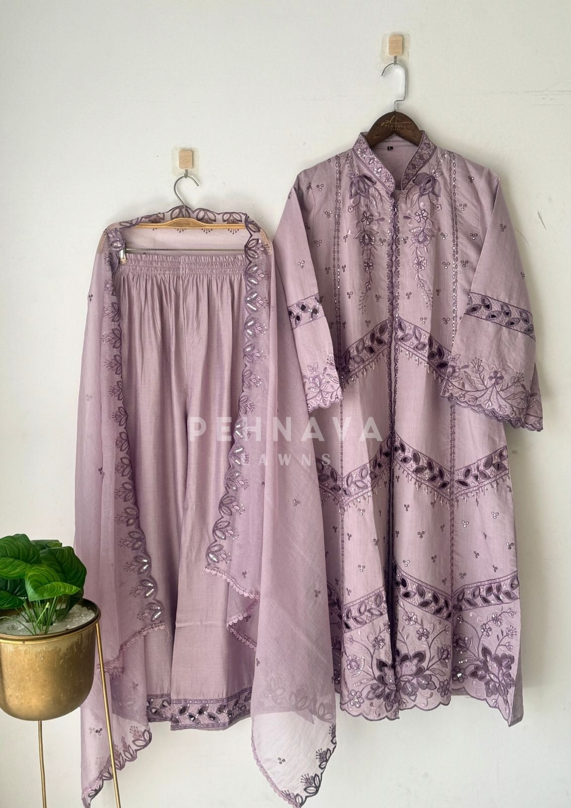 Pakistani jacket style cutwork suit