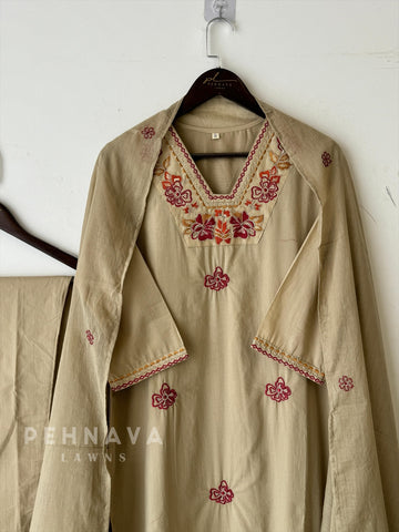 Pure Cotton Floral Embroidered Suit - Pehnava Lawns