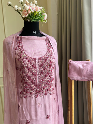 Heavy thread worked suit with chiffon dupatta-16591