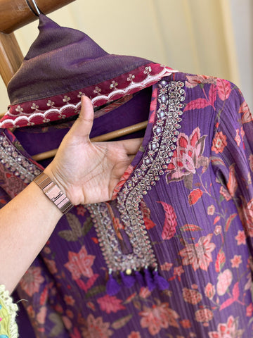 Purple Floral Kurti Set