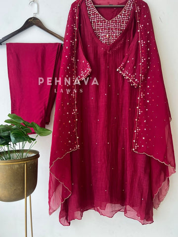 Mirror-Work Chanderi suit - Pehnava Lawns