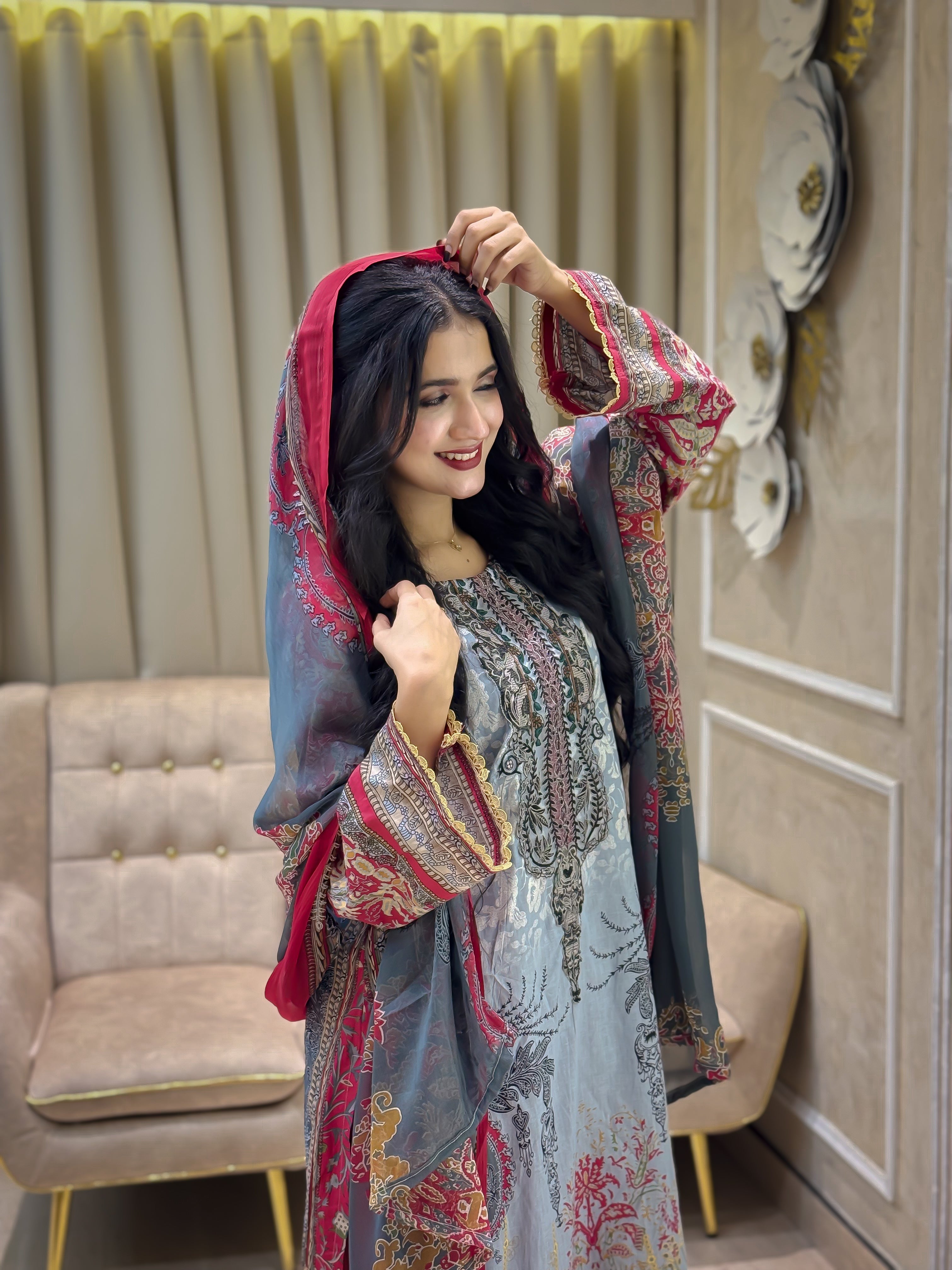 Intricate Floral Charmed Suit-Red(3525)