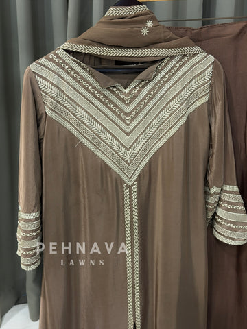 Crepe Embroidered Yoke Three Piece Ensemble