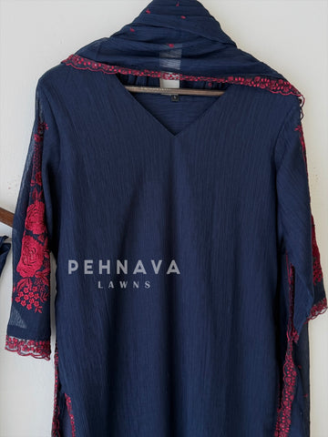 Crushed Cotton Embroidered Ensemble