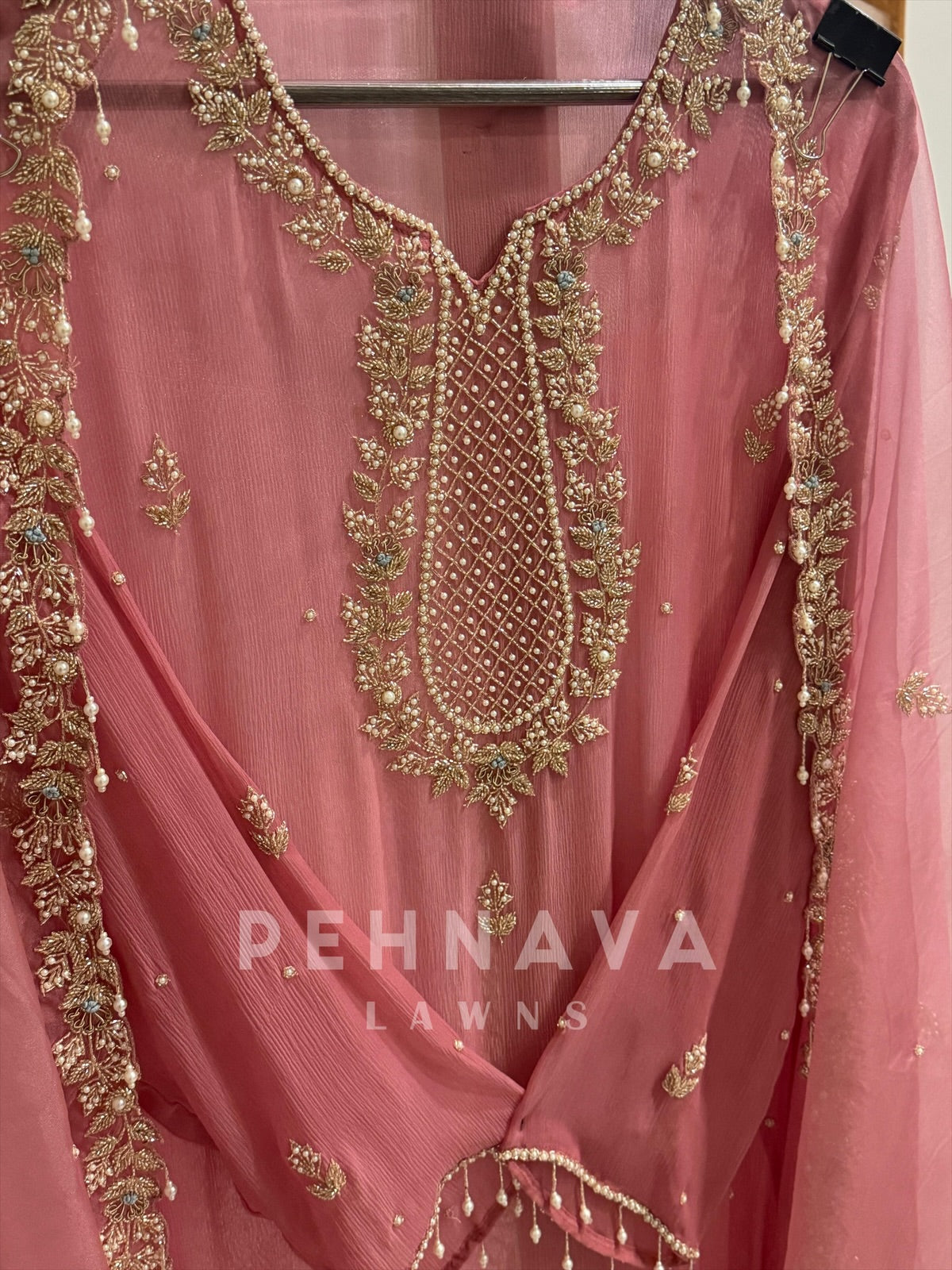 Premium Chiffon Handwork Semi-Stitched Suit - Pehnava Lawns