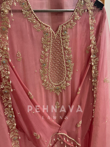 Premium Chiffon Handwork Semi-Stitched Suit - Pehnava Lawns