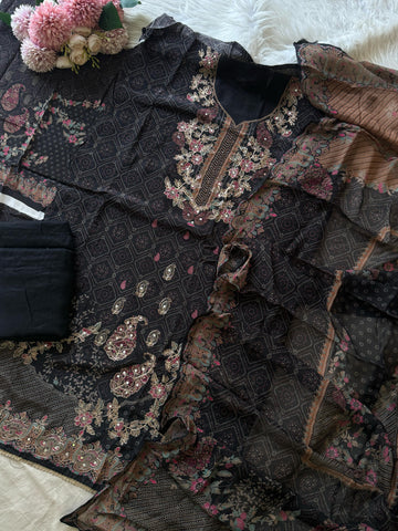 Black Flowy Crepe Suit-1992
