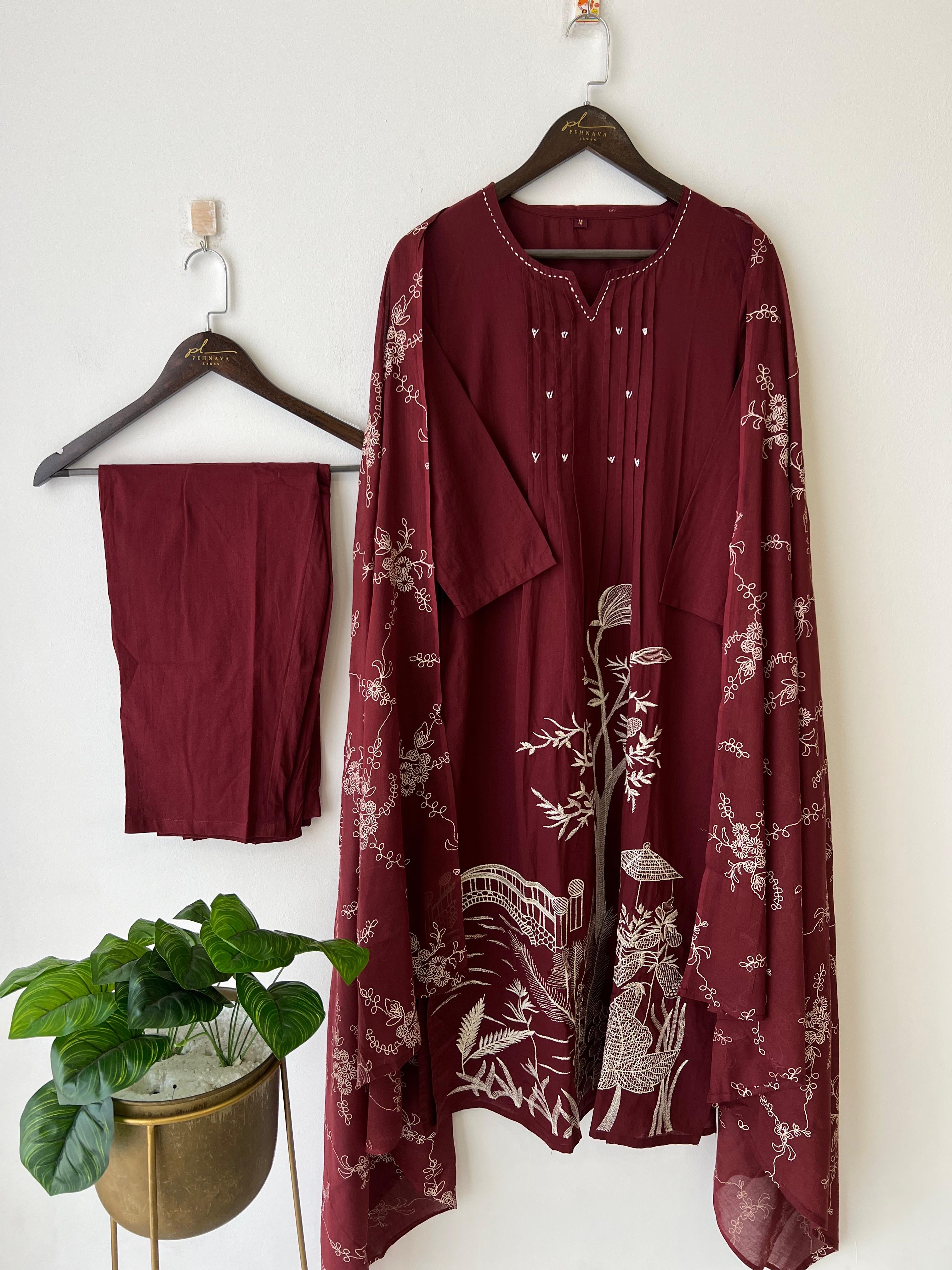 Cotton Pin-tucks slitted suit-0393 - Pehnava Lawns