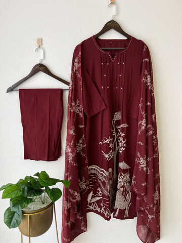 Cotton Pin-tucks slitted suit-0393 - Pehnava Lawns