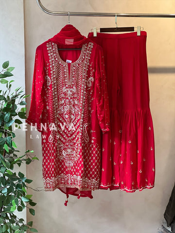 Heavily Handworked Sharara with Pure Chiffon Dupata