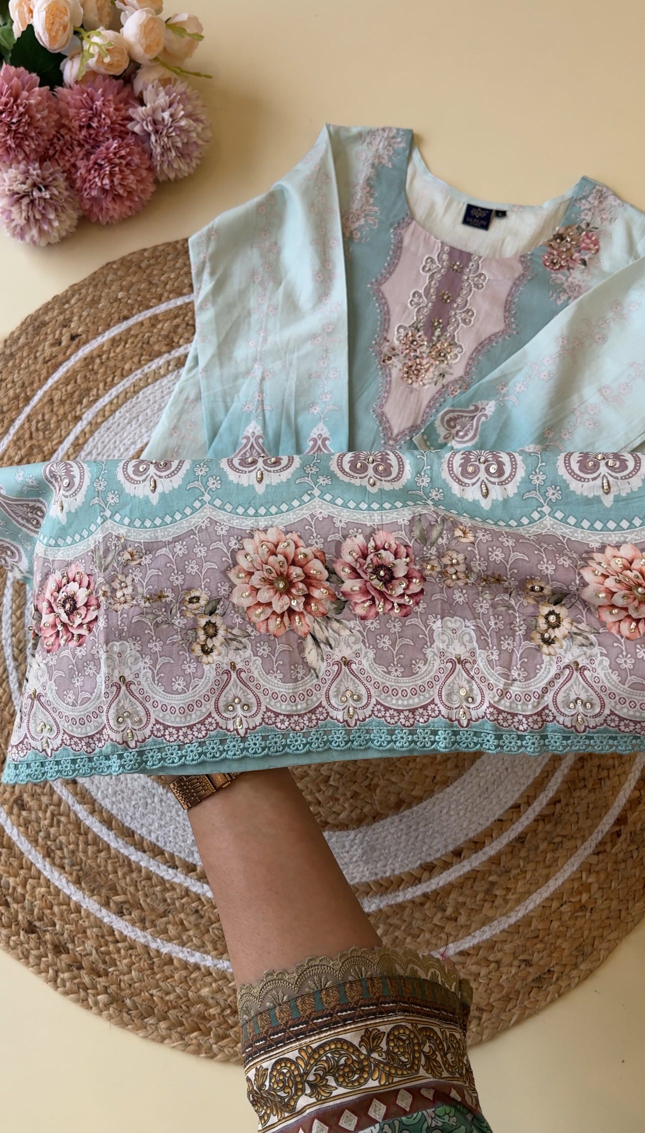 Pure cotton pakistani pattern suit with pure cotton scalloped dupatta