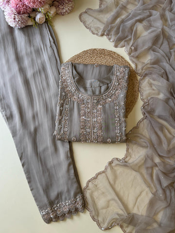 Pure Heavy Handworked Organza Suit-9654