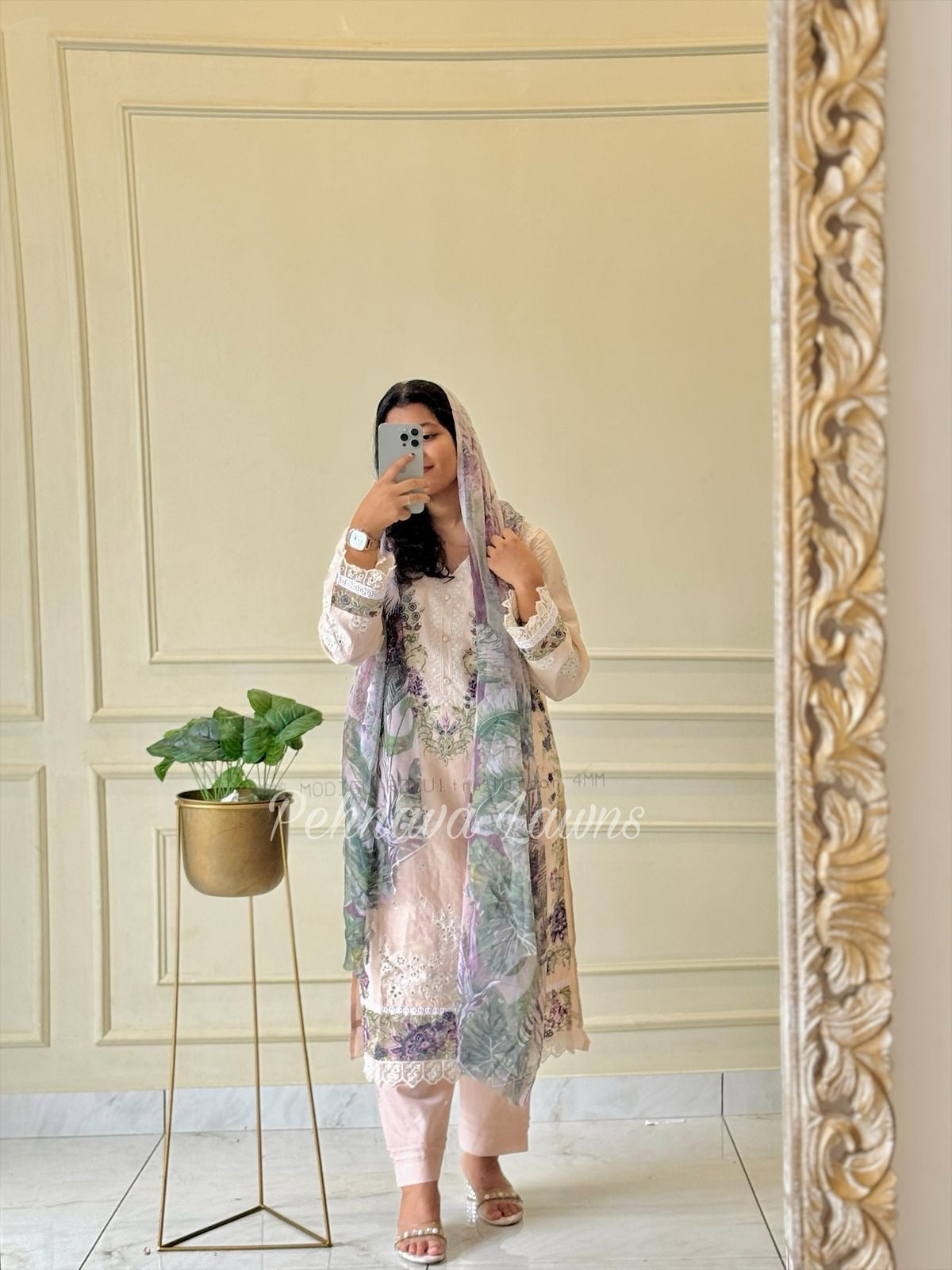 Cotton Embroidered Suit with digital printed dupatta-3565