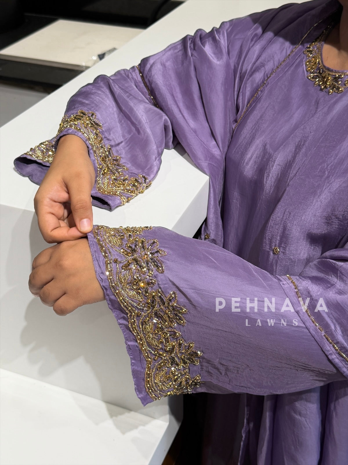 Bell sleeve Handworked Ensemble H-367 - Pehnava Lawns