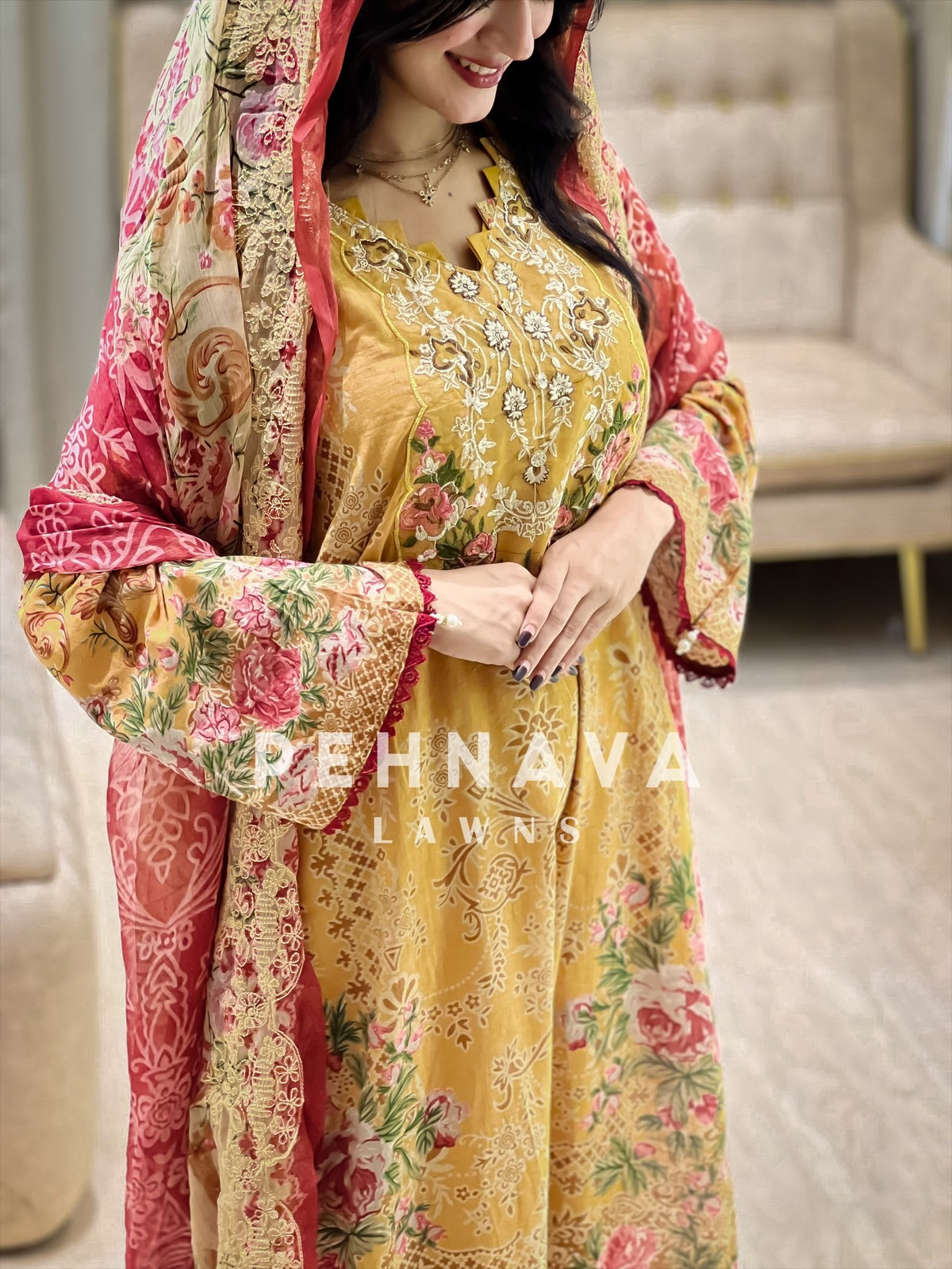 Yellow Printed Casual Suit