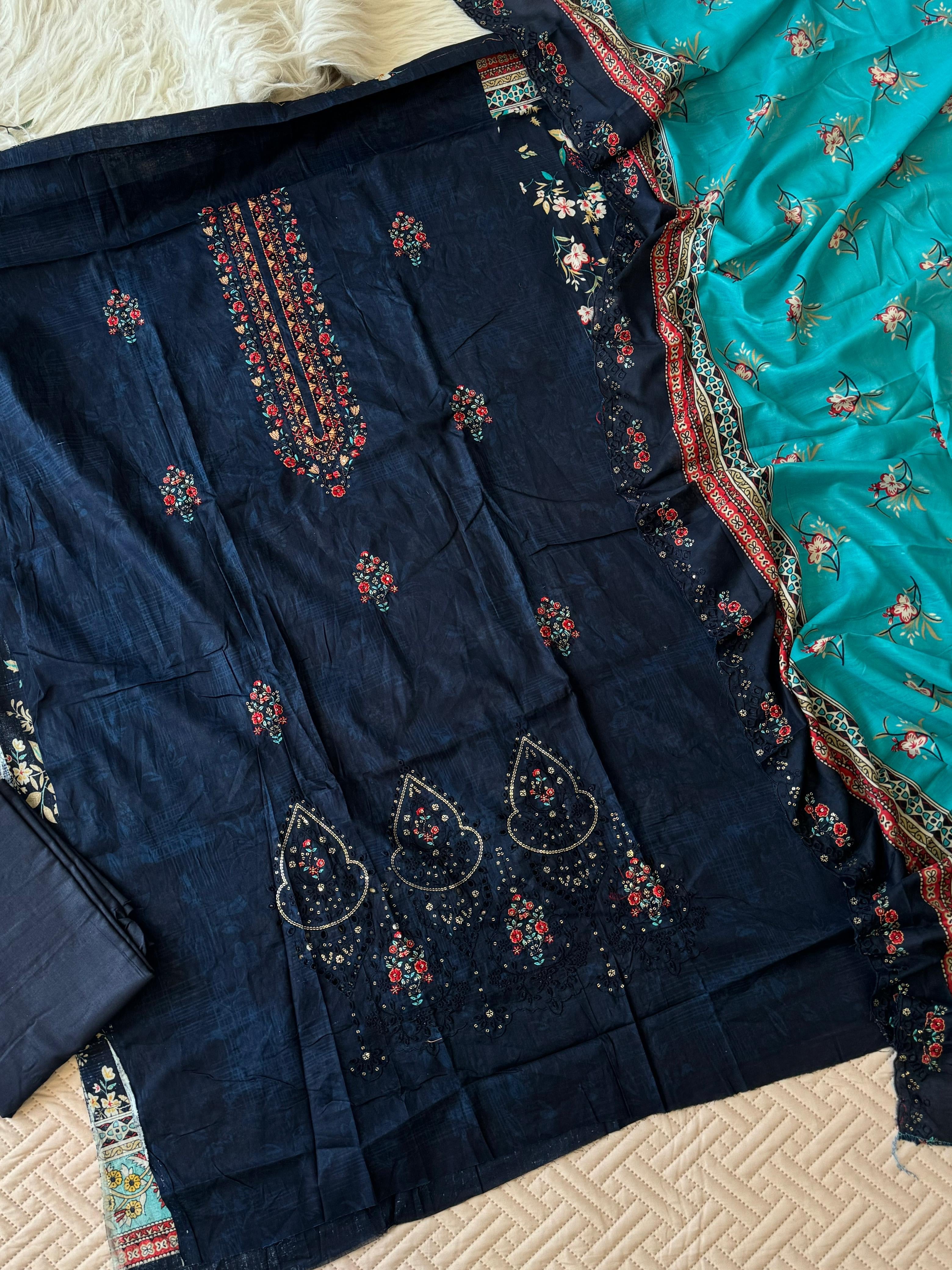 Fully embroidered Cotton suit Ft. Embroidered Dupatta-1266