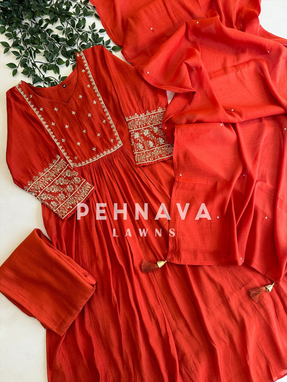 Pleated Handworked Mulchanderi Anarkali