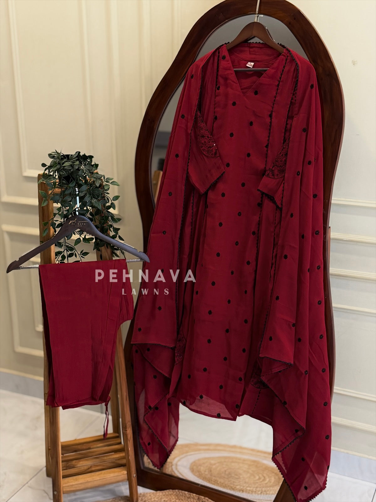 Elegant Embroidered A-line Suit-13193