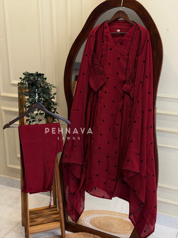 Elegant Embroidered A-line Suit-13193