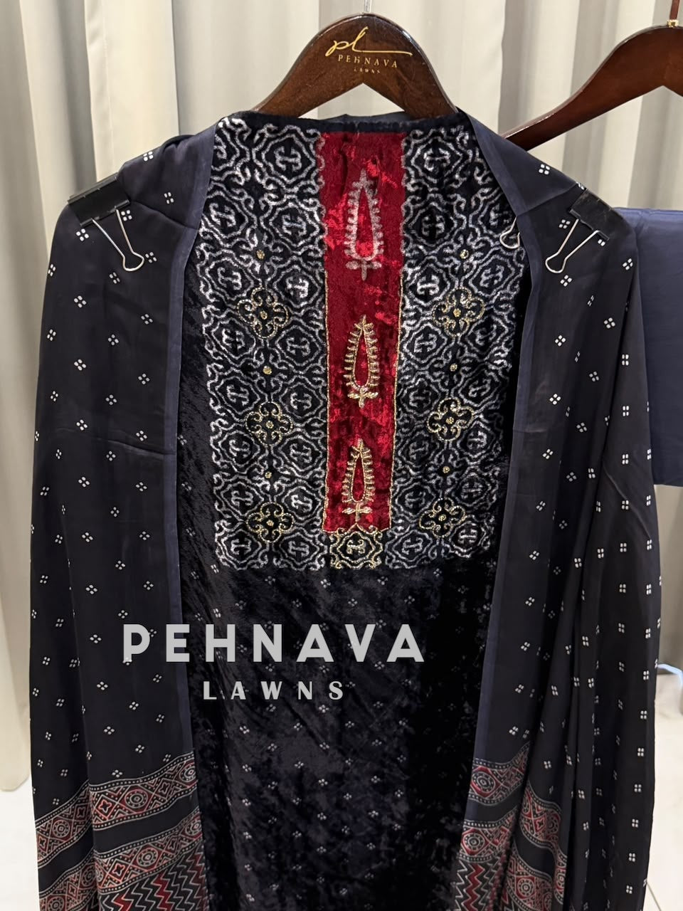 Velvet Ajrakh Printed Unstitched Suit
