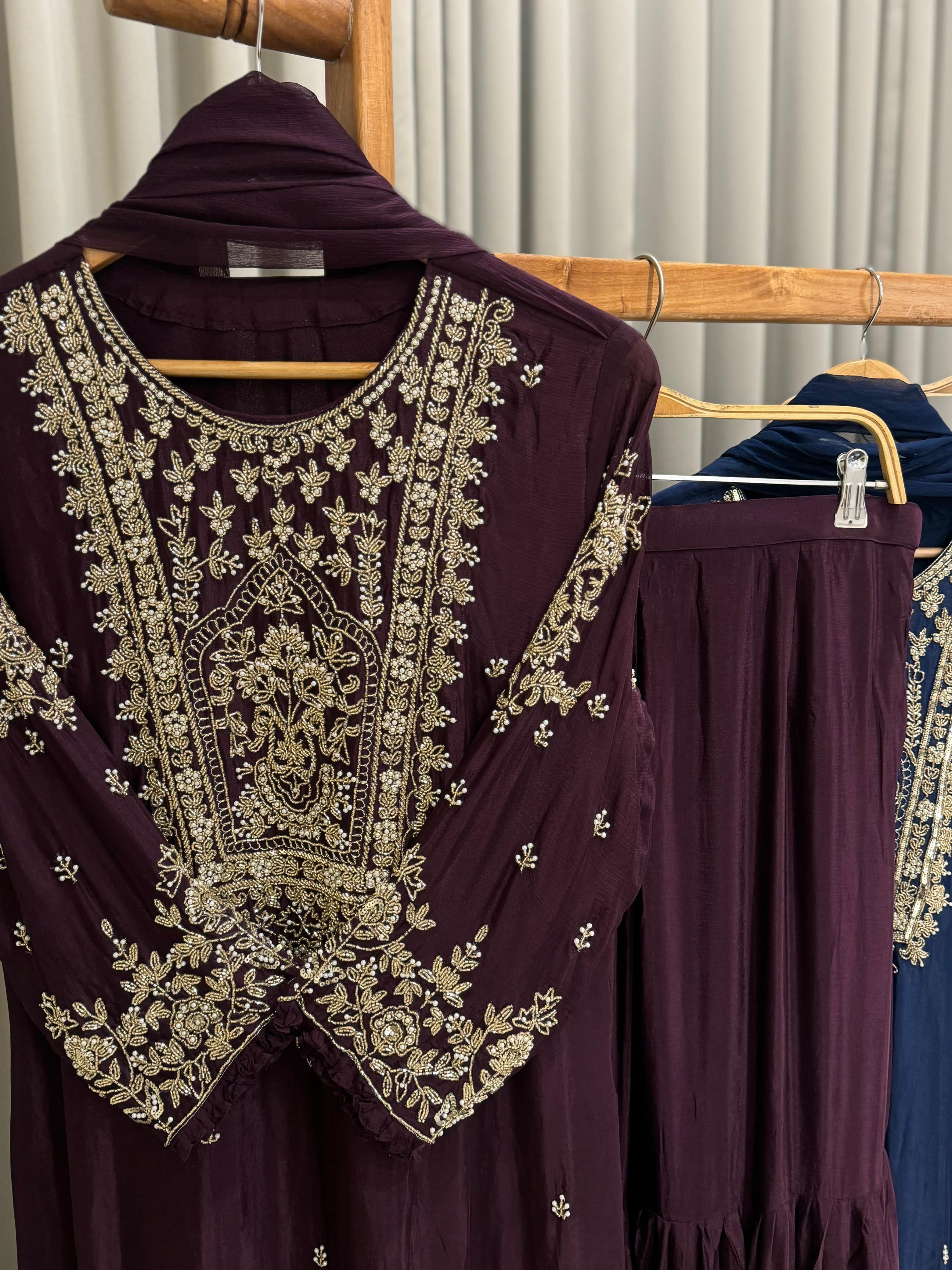 Heavily Handworked Sharara with Pure Chiffon Dupata-6354