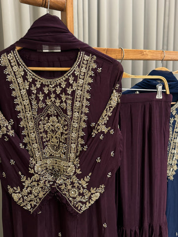 Heavily Handworked Sharara with Pure Chiffon Dupata-6354