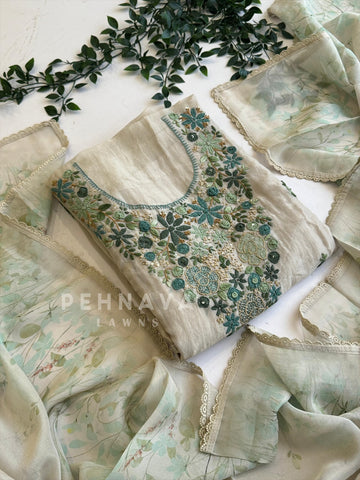 Premium Crushed Tissue Embroidered Unstitched Suit - Pehnava Lawns