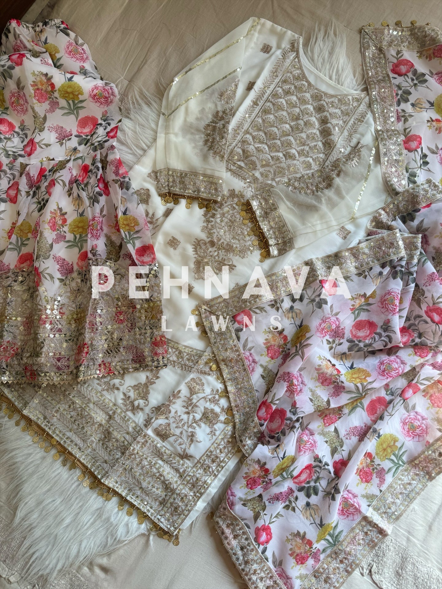 Embroidered georgette ready to wear suit with sharara with color options