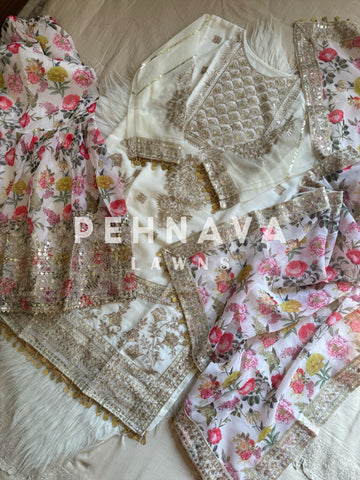 Embroidered georgette ready to wear suit with sharara with color options