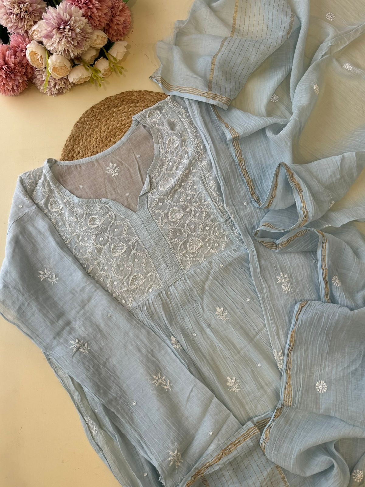 Authentic chikankaari embroidered suit- Blue