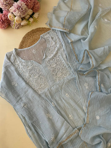 Authentic chikankaari embroidered suit- Blue