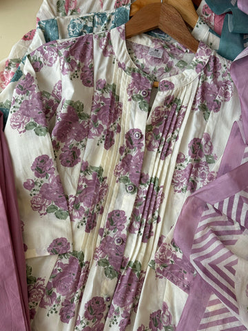 Pure cotton floral pleated Anarakali suit