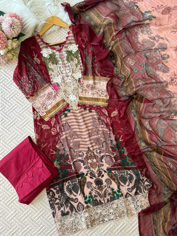 Maroon Embroidered Floral Salwar-1099