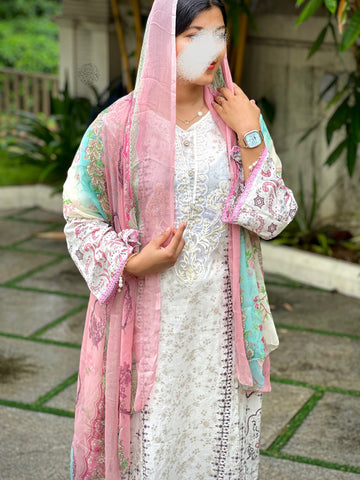 White Suit featuring Embroidery Patches-1296