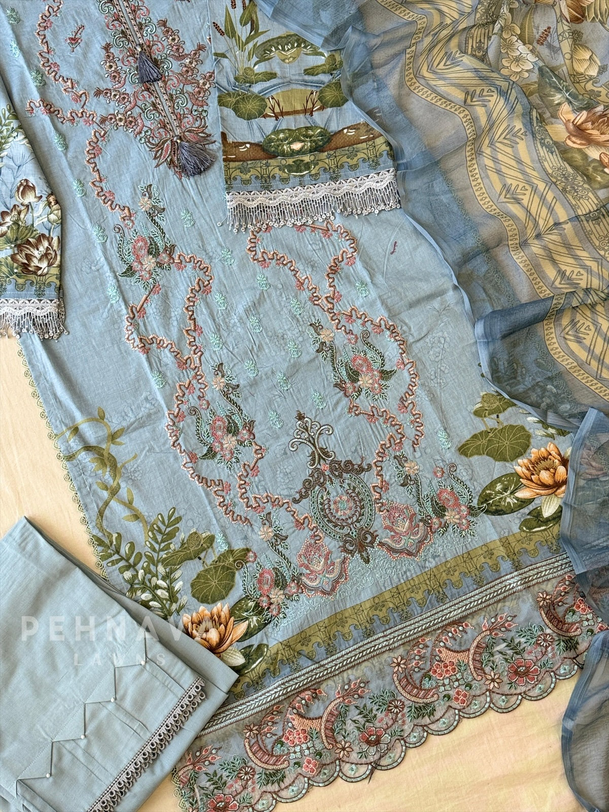 Floral Embroidered Cotton Suit -4105