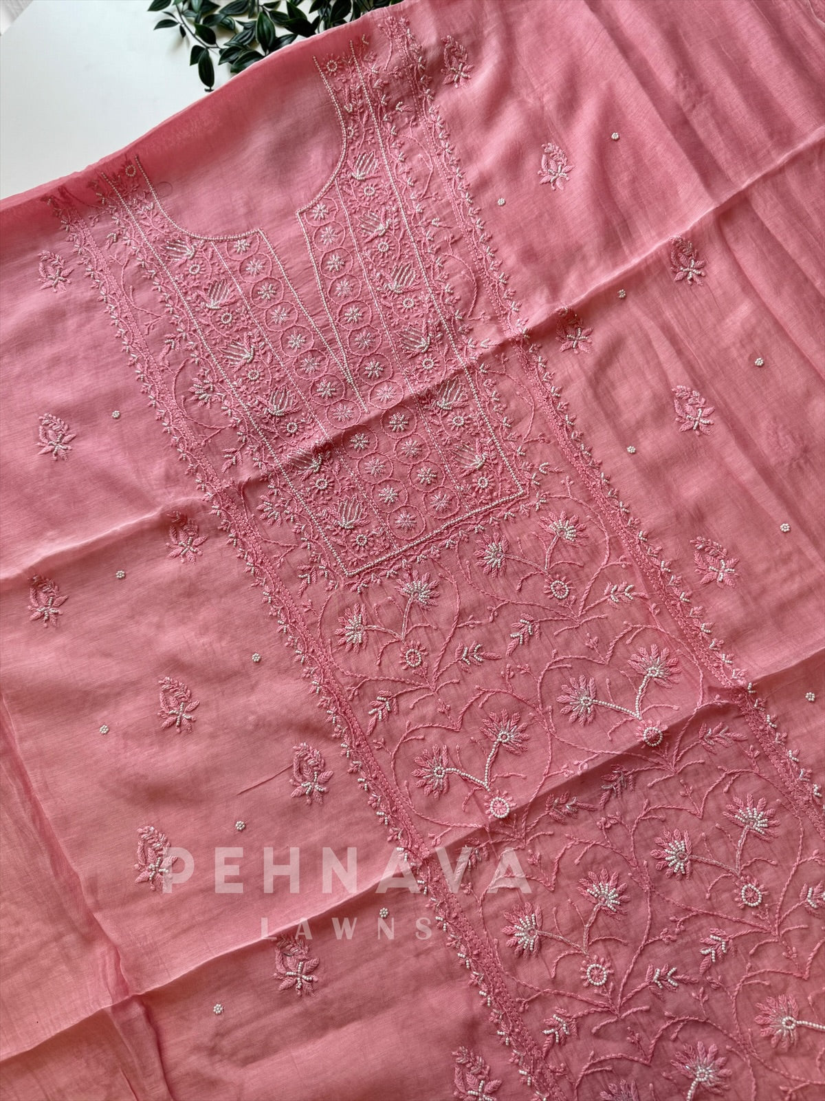 Pink Authentic Chikankari Unstitched  Suit - Pehnava Lawns