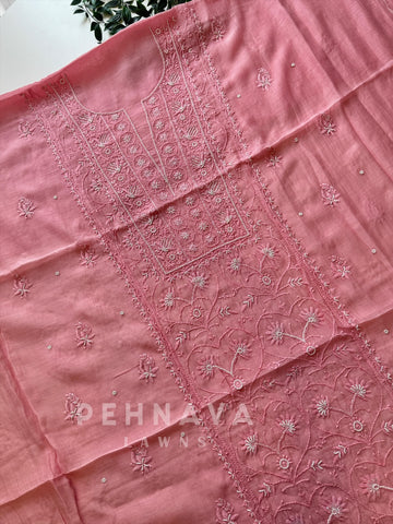 Pink Authentic Chikankari Unstitched  Suit - Pehnava Lawns