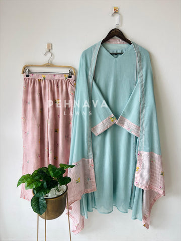 Floral Print Check Ensemble-4346