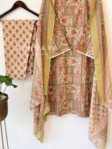 Printed Cotton Suit with bell Sleeves-6219