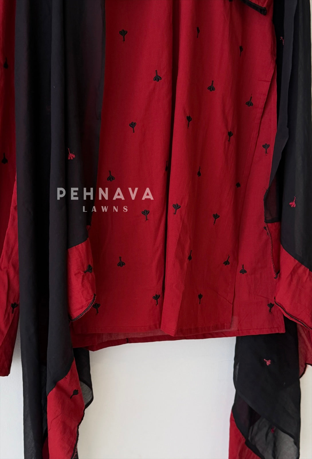 Women's V-Neck Embroidered Cotton Suit Set with Dupatta | Style | Pehnava