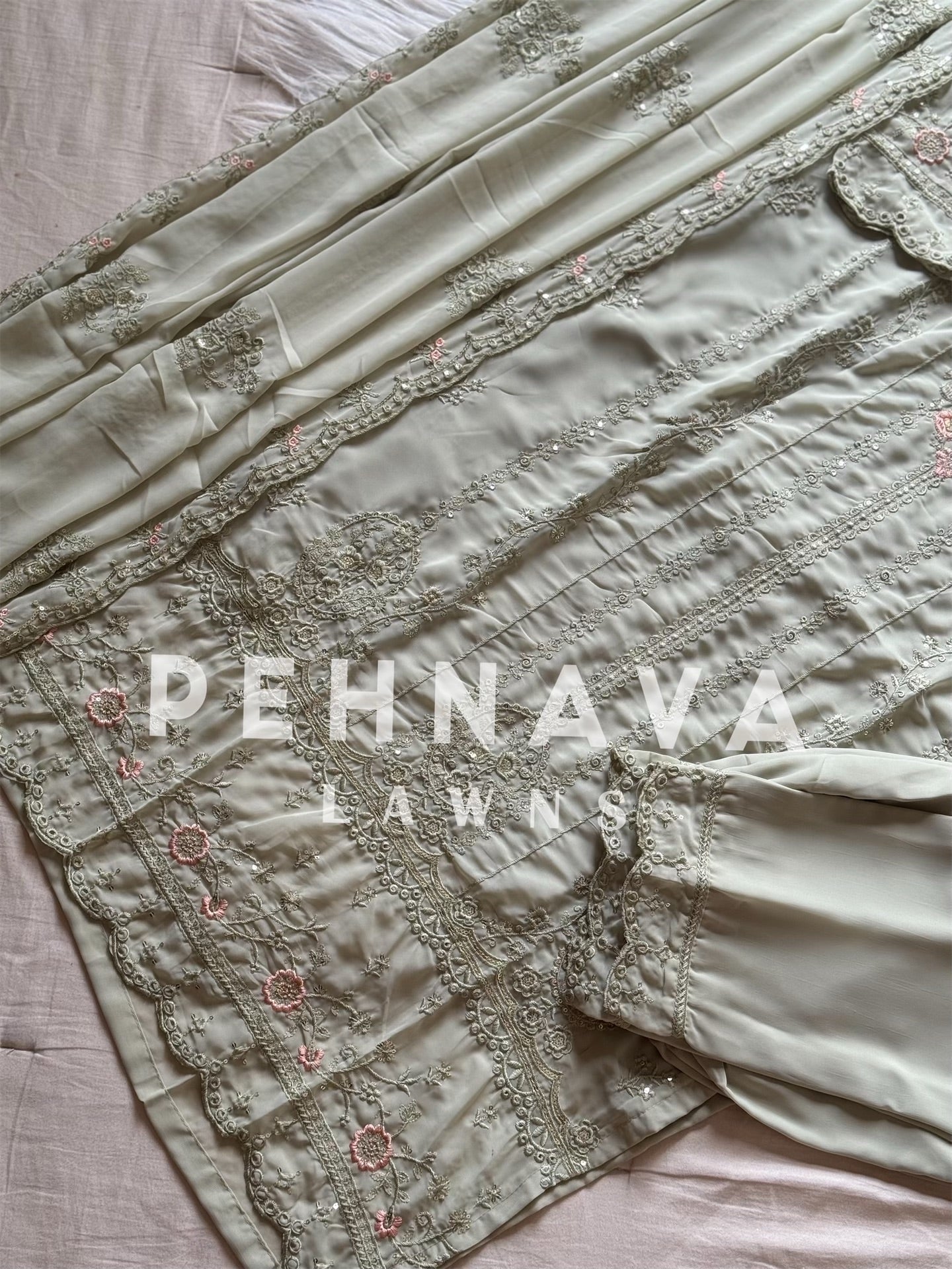 Embroidered goergette suit with georgette scalloped dupatta