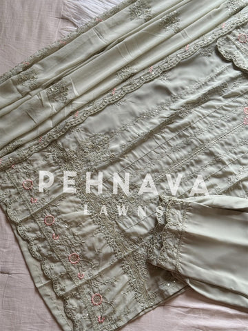 Embroidered goergette suit with georgette scalloped dupatta