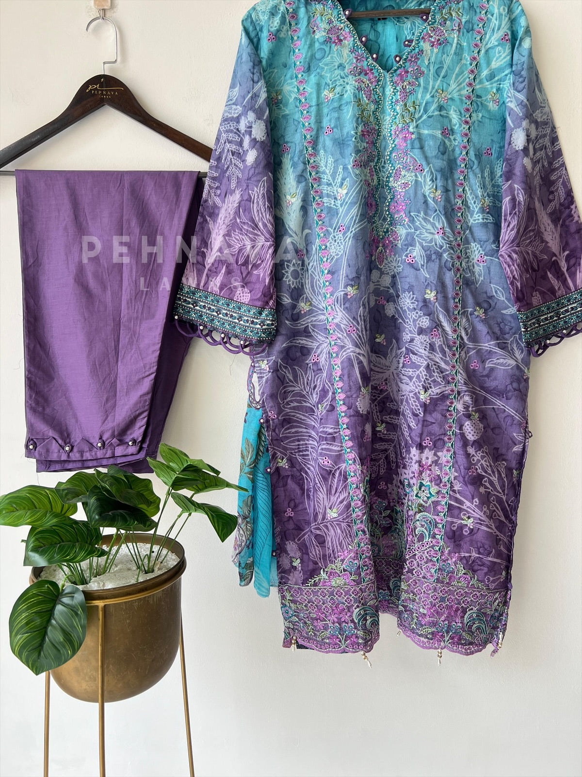 Embroidered Lawn Suit with Scallop Dupatta-1705 - Pehnava Lawns